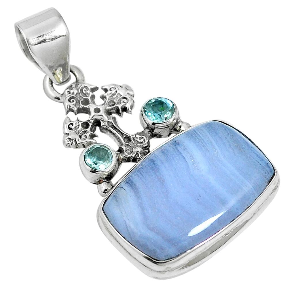 925 silver natural blue lace agate topaz holy cross pendant jewelry m64564
