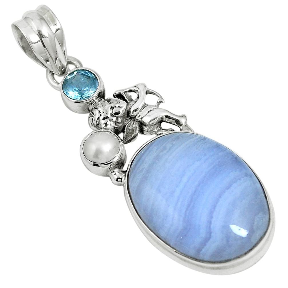 Natural blue lace agate topaz 925 sterling silver pendant jewelry m64567