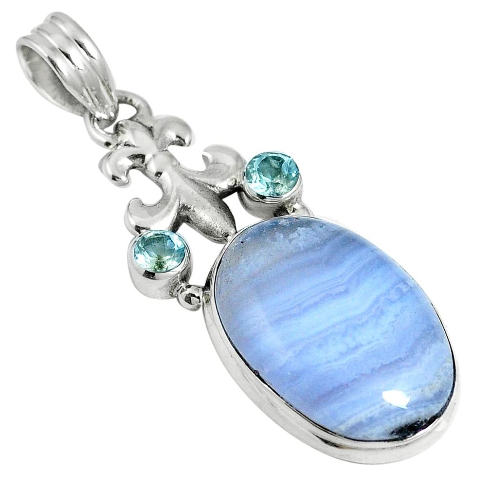 Natural blue lace agate topaz 925 sterling silver pendant m64569