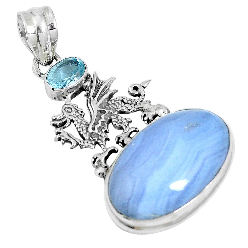 Natural blue lace agate topaz 925 sterling silver pendant m64570