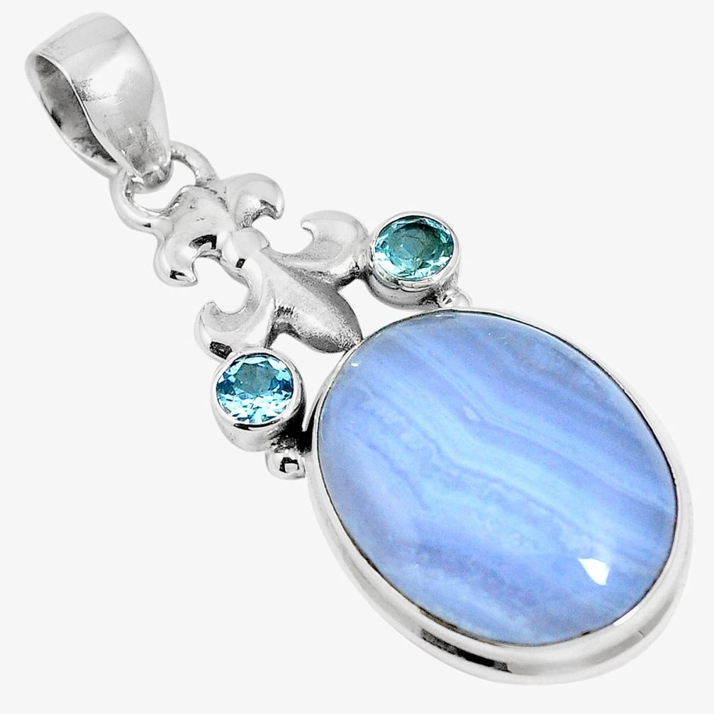 925 sterling silver natural blue lace agate topaz pendant jewelry m64571