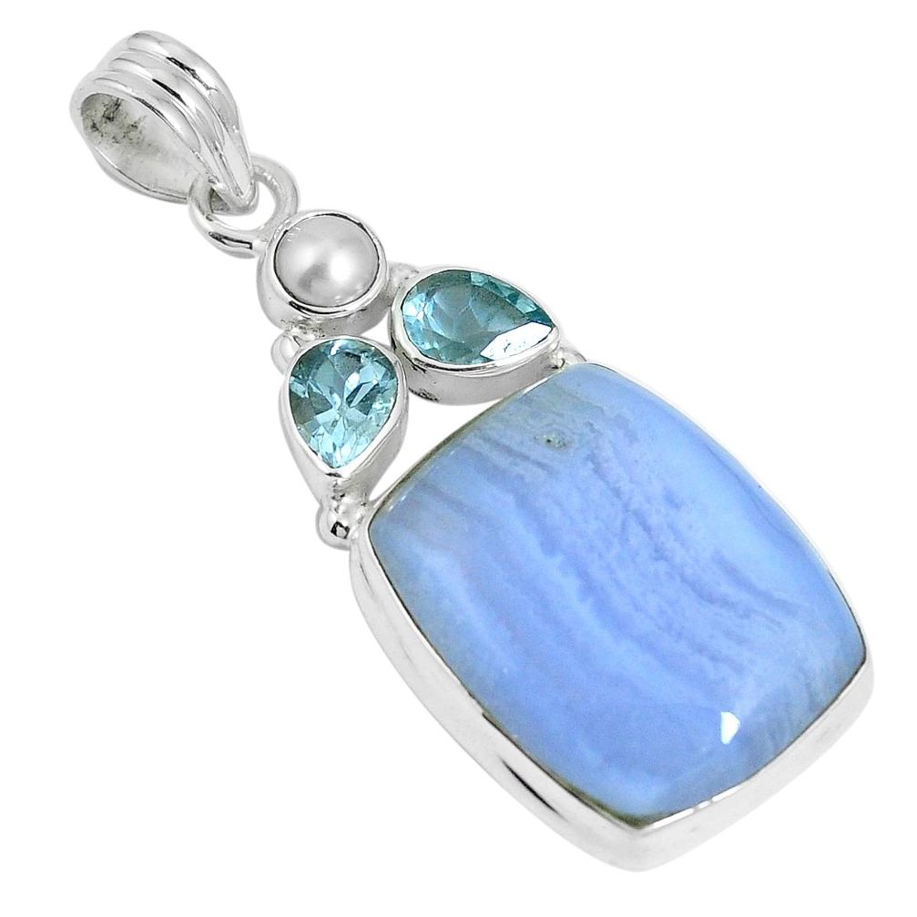 925 sterling silver natural blue lace agate topaz pendant jewelry m64574