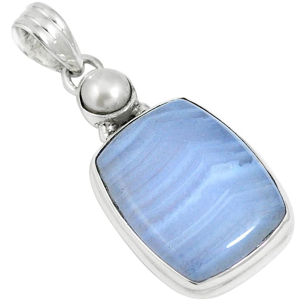 Natural blue lace agate pearl 925 sterling silver pendant jewelry m64577