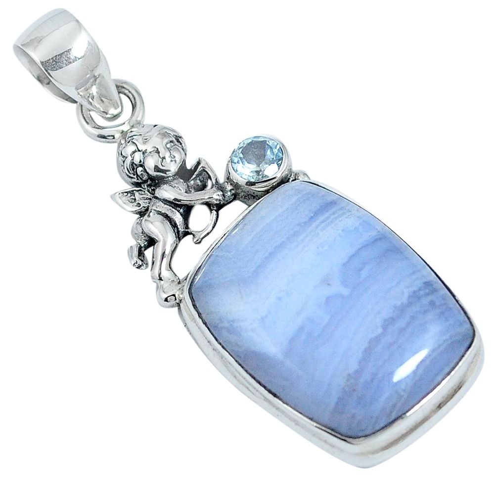Natural blue lace agate topaz 925 sterling silver pendant m64579
