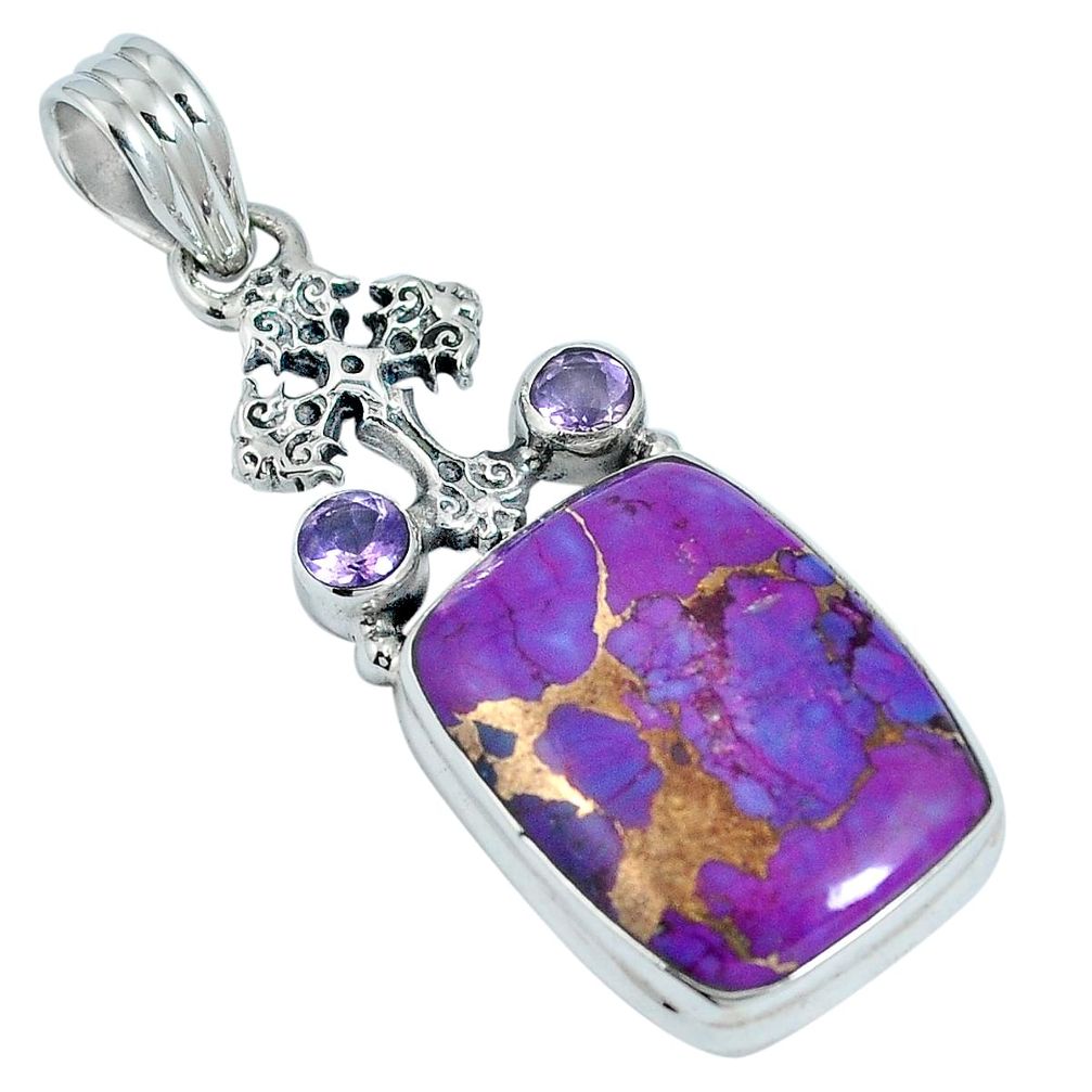 Purple copper turquoise amethyst 925 sterling silver pendant m64627