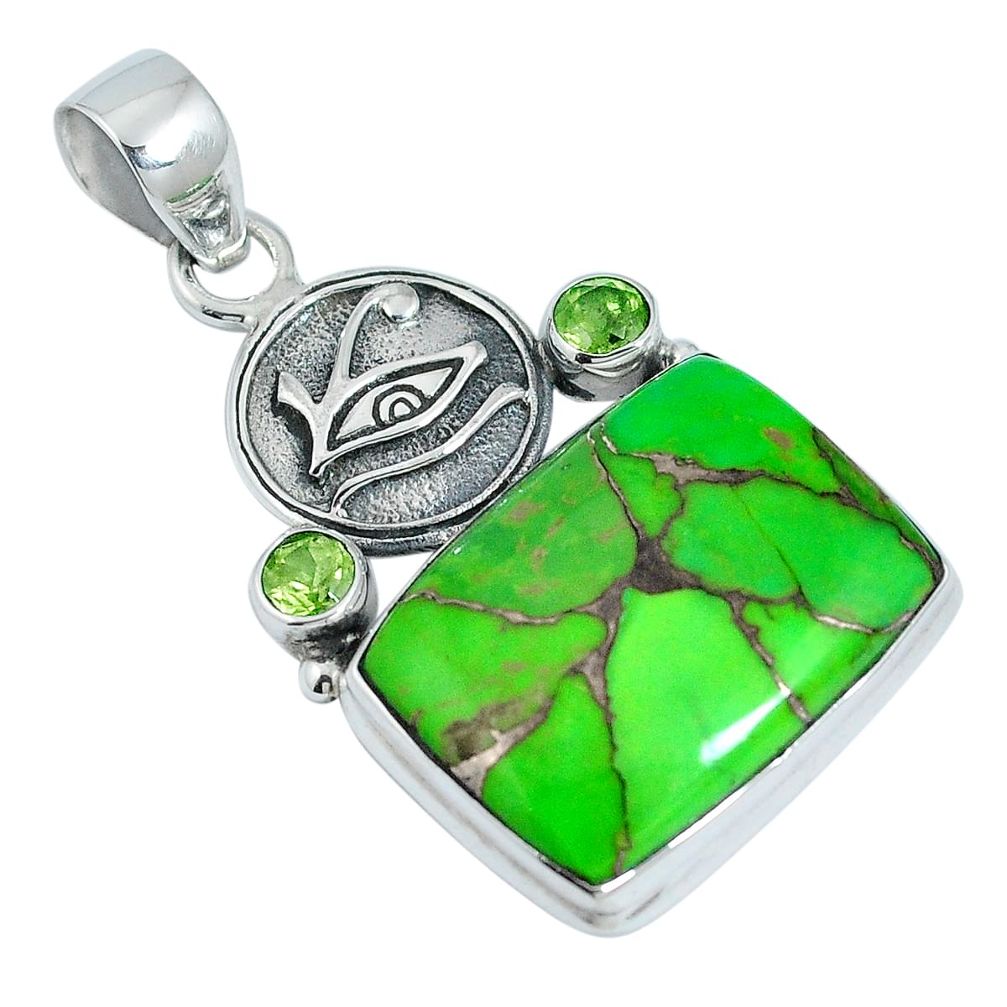 Green copper turquoise peridot 925 sterling silver pendant m64642