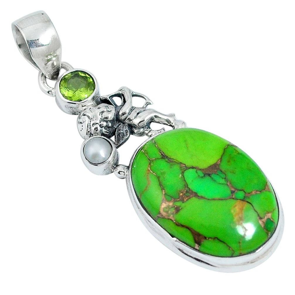 Green copper turquoise peridot 925 sterling silver pendant m64646