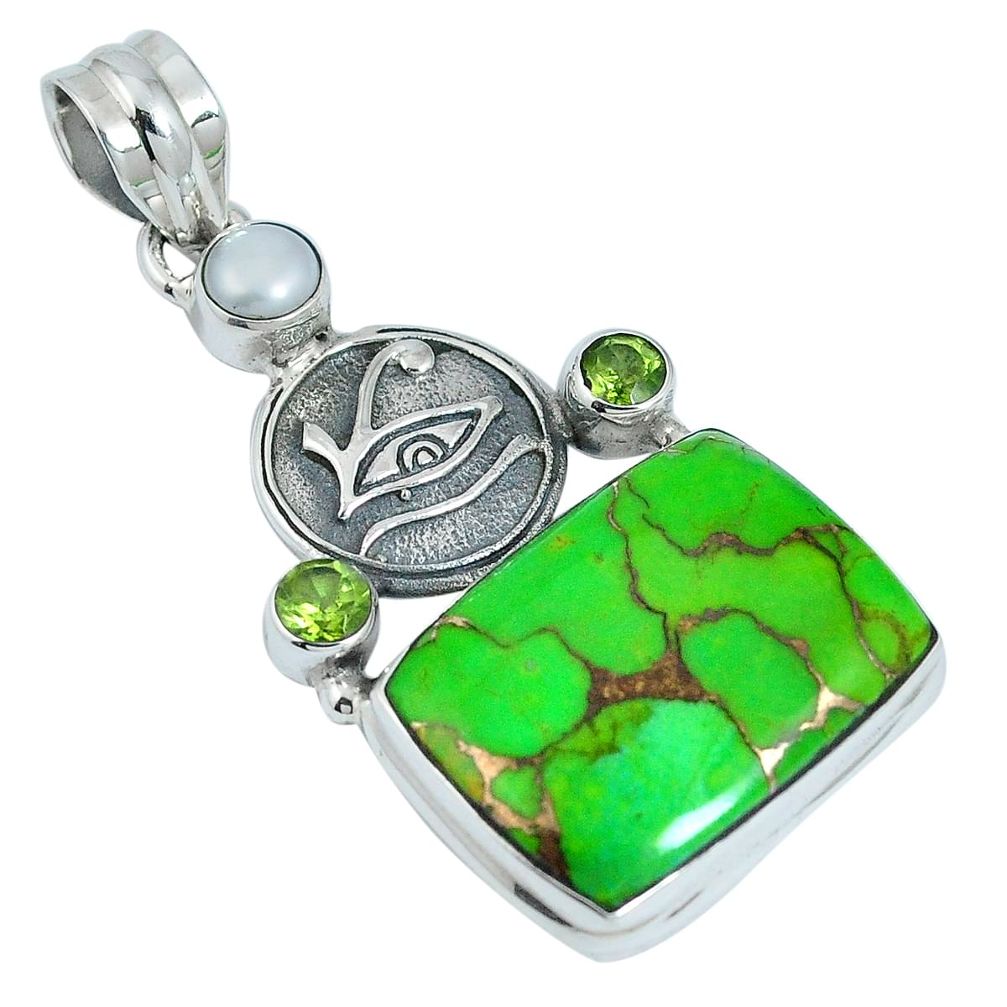 Green copper turquoise peridot 925 sterling silver pendant m64655