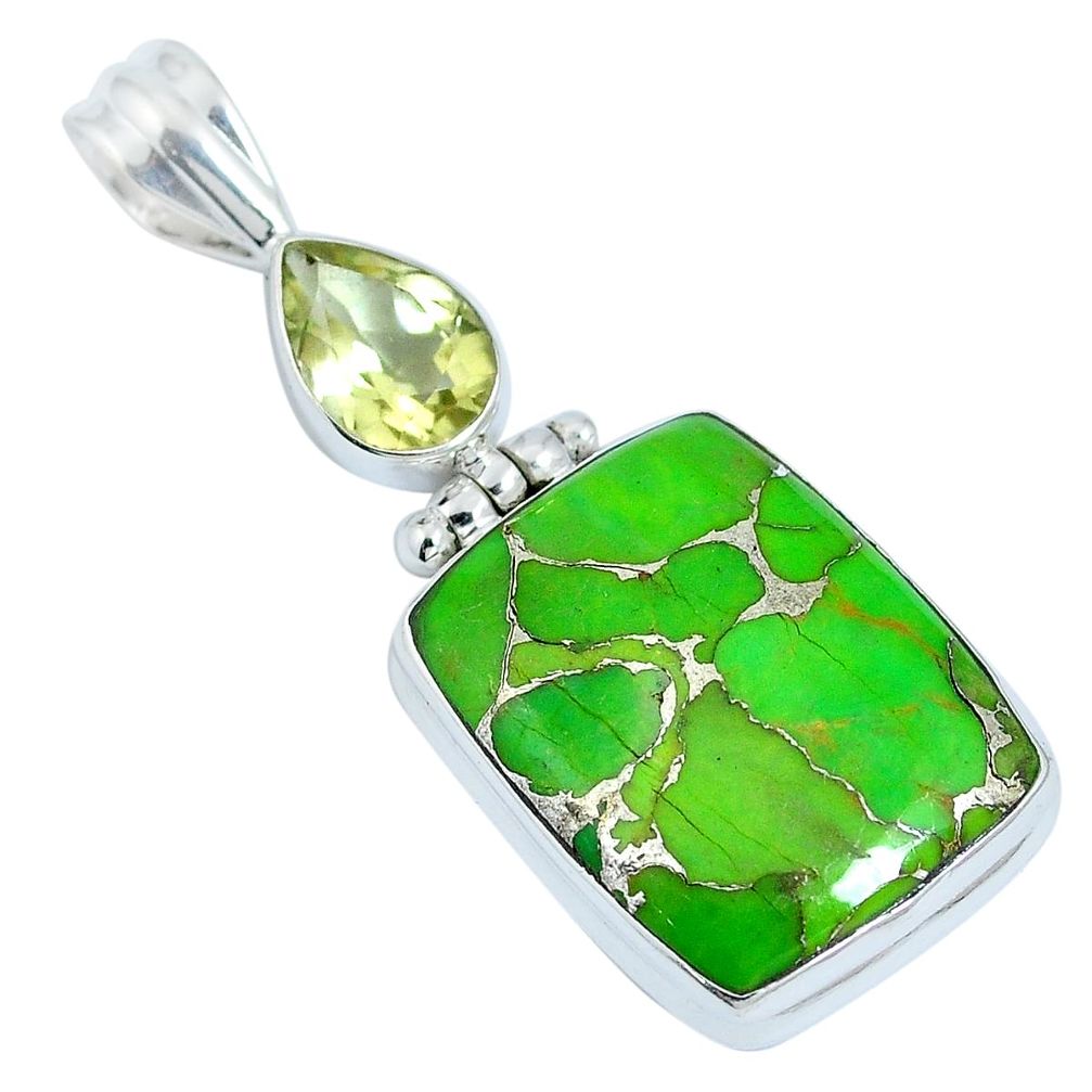 Green copper turquoise amethyst 925 sterling silver pendant m64657