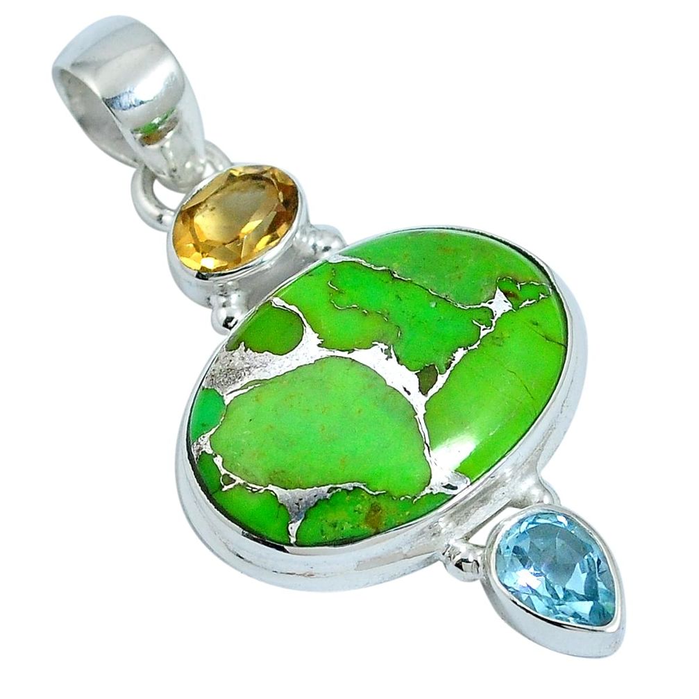 925 sterling silver green copper turquoise citrine pendant jewelry m64659