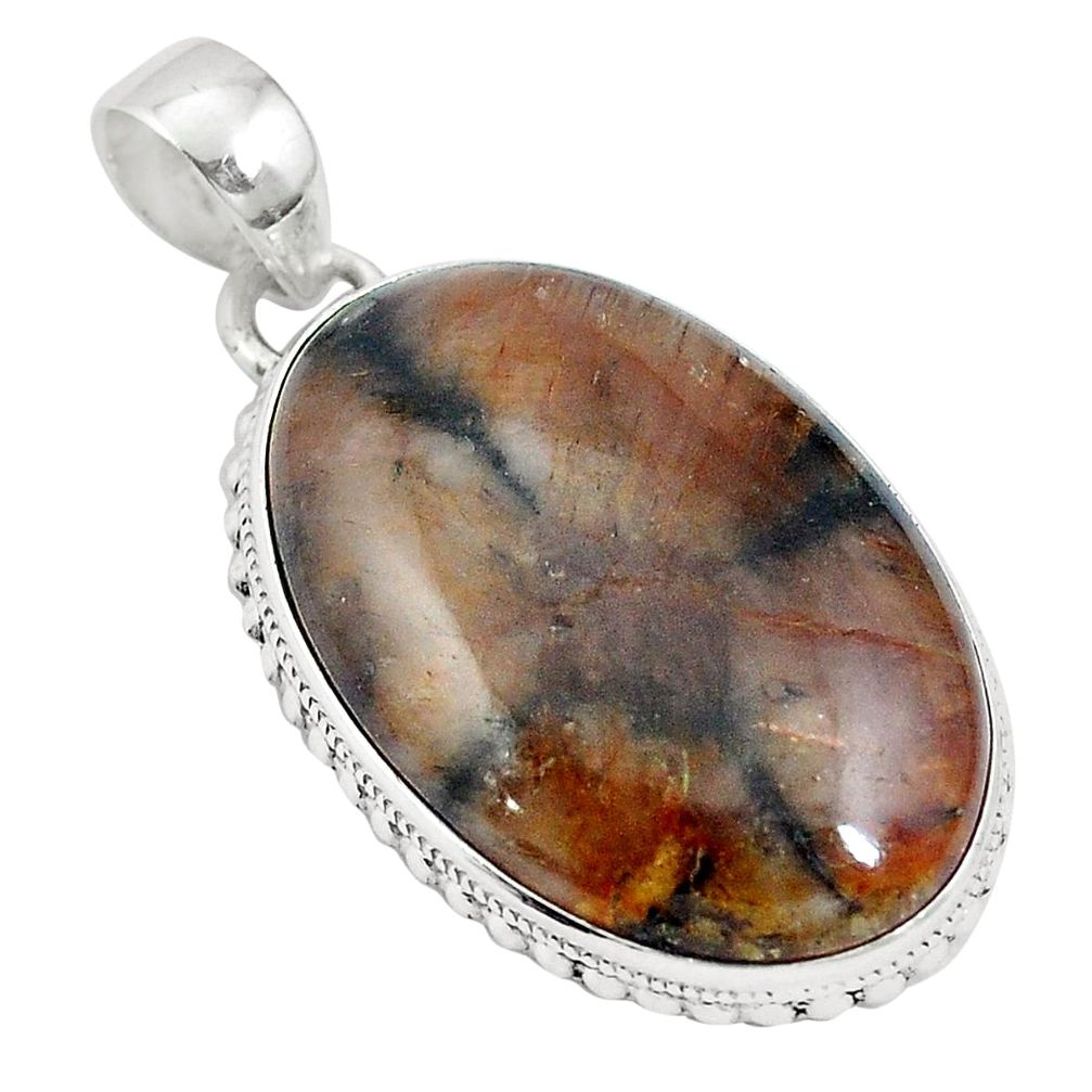 925 sterling silver natural brown chiastolite oval pendant jewelry m64671