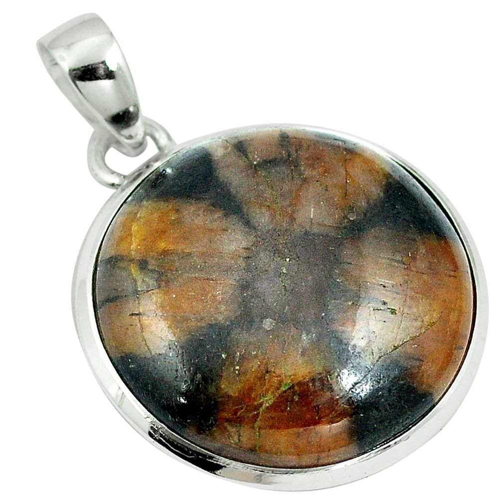 Natural brown chiastolite 925 sterling silver pendant jewelry m64675