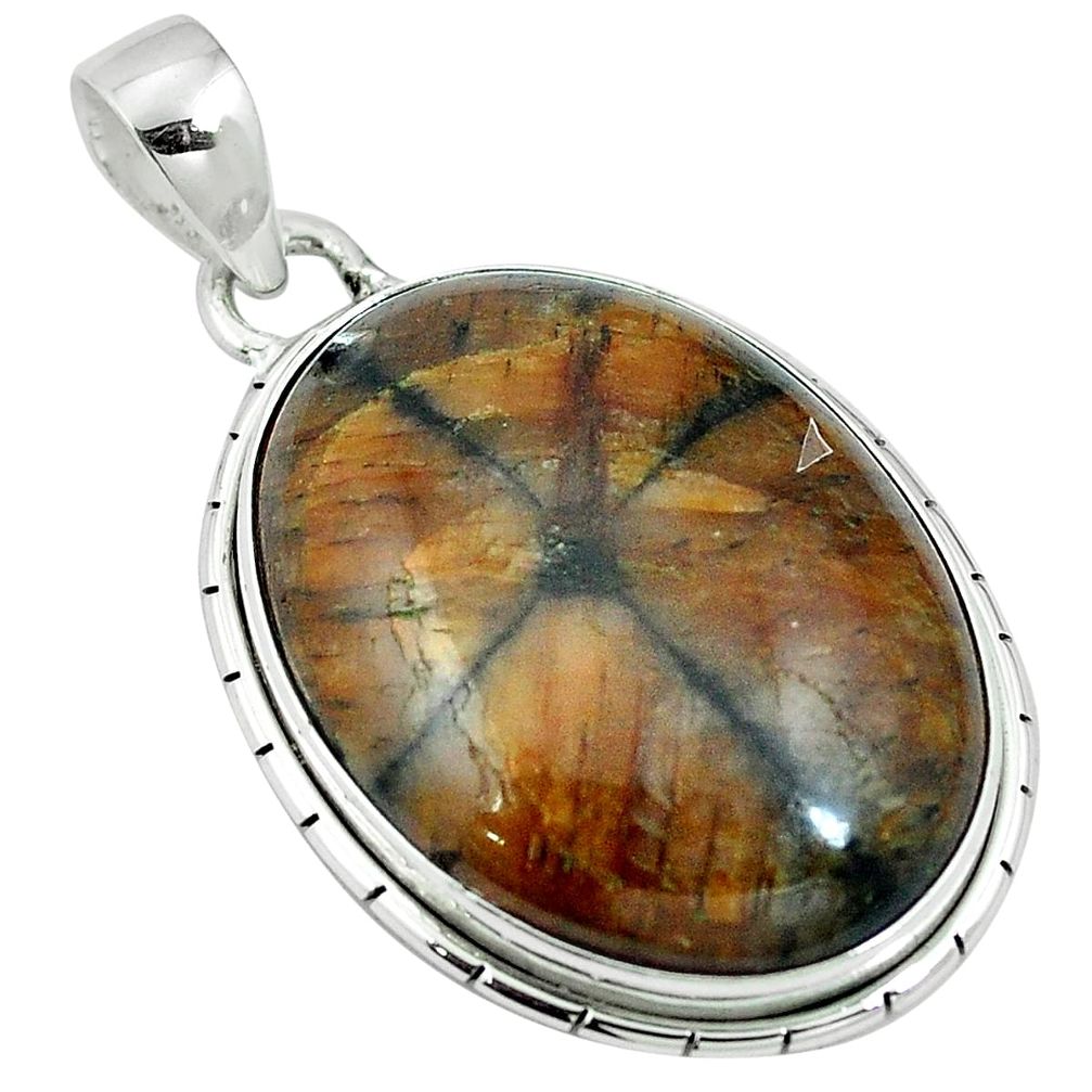 Natural brown chiastolite 925 sterling silver pendant jewelry m64677