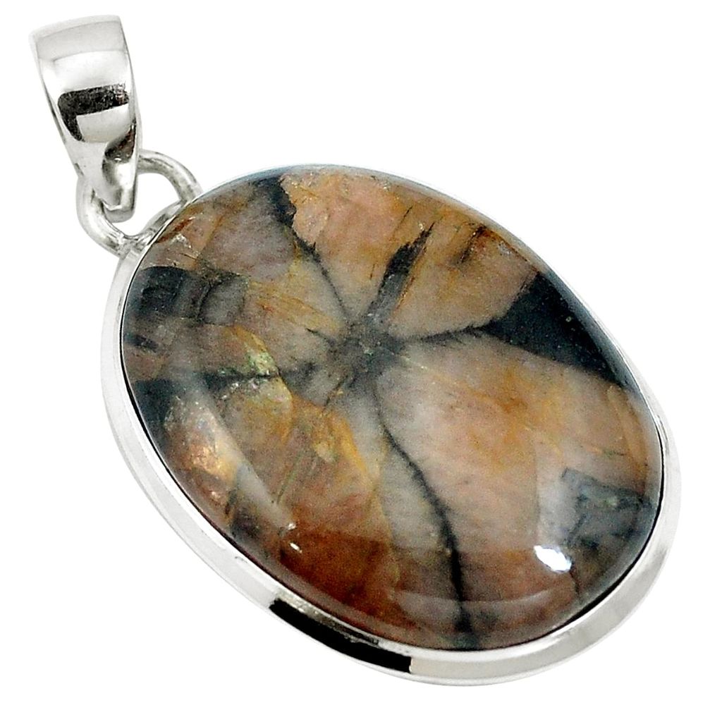 Natural brown chiastolite 925 sterling silver pendant jewelry m64680