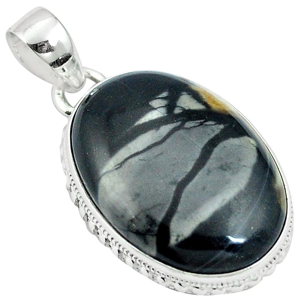 Natural black picasso jasper 925 sterling silver pendant jewelry m64721