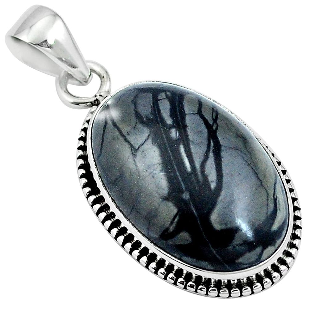 Natural black picasso jasper 925 sterling silver pendant jewelry m64731