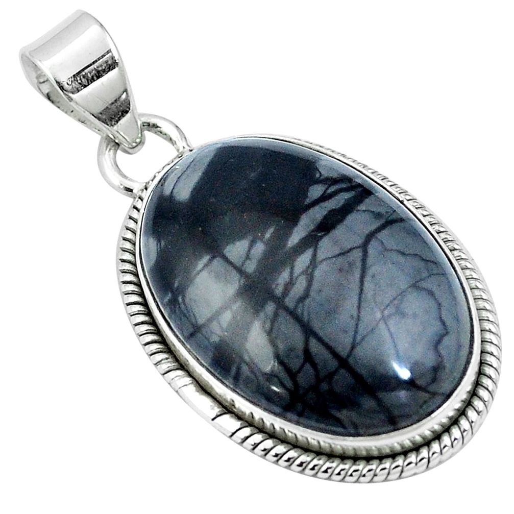 Natural black picasso jasper 925 sterling silver pendant jewelry m64735