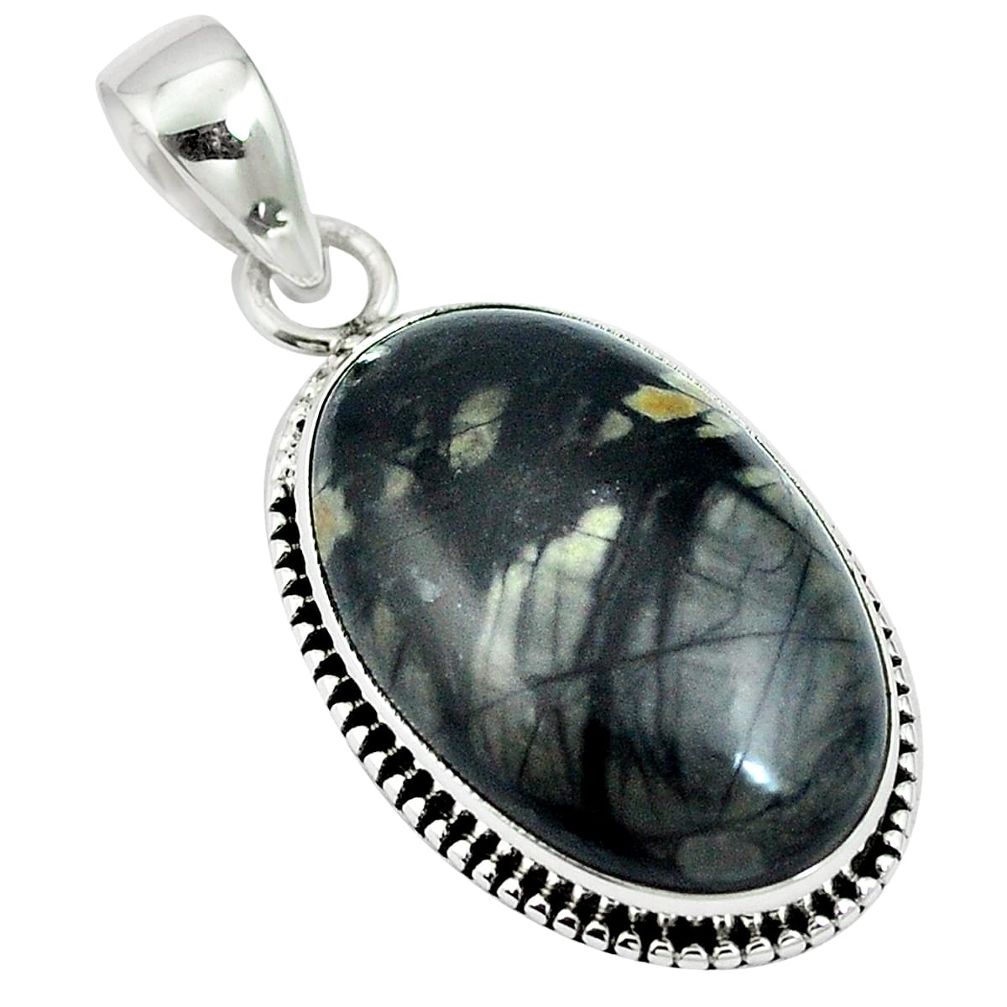 Natural black picasso jasper 925 sterling silver pendant jewelry m64738