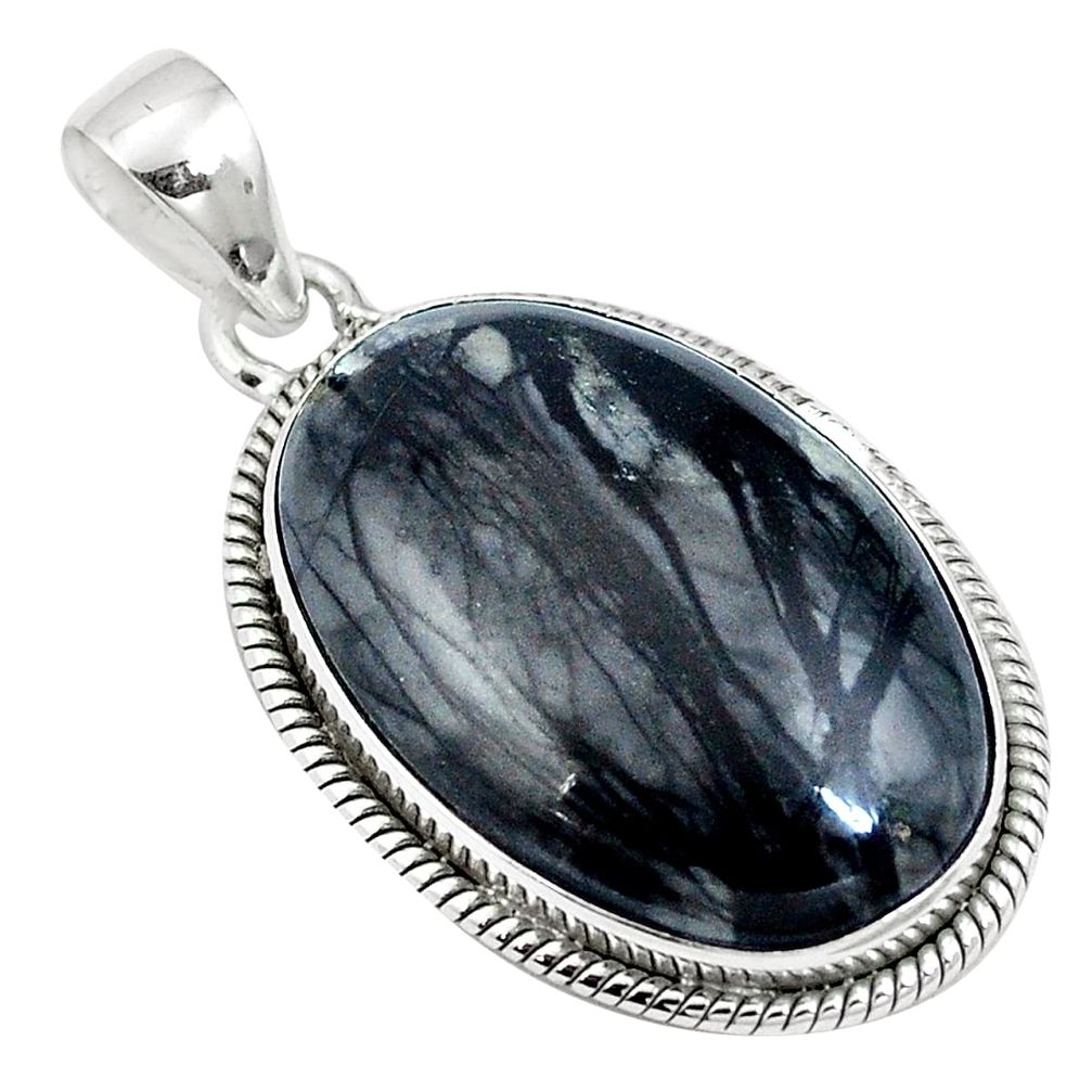 Natural black picasso jasper 925 sterling silver pendant jewelry m64739