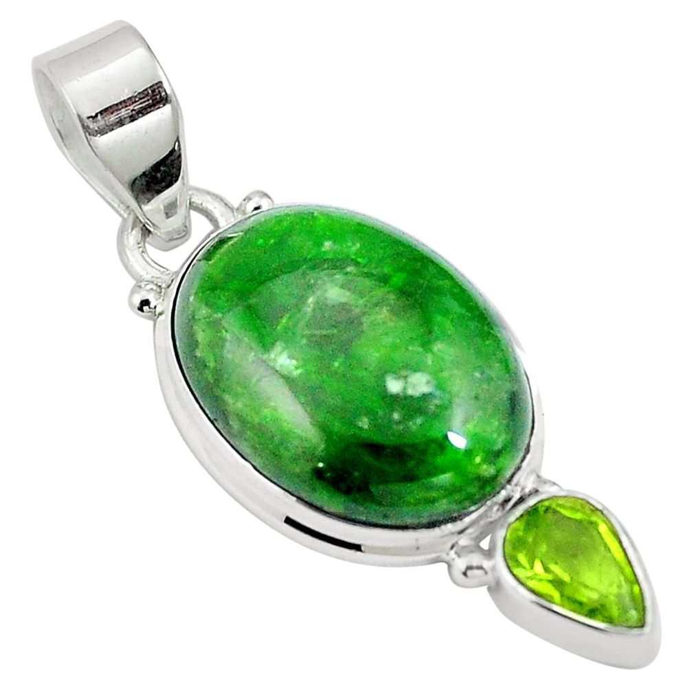 14.23cts natural green chrome diopside peridot 925 silver pendant m64810