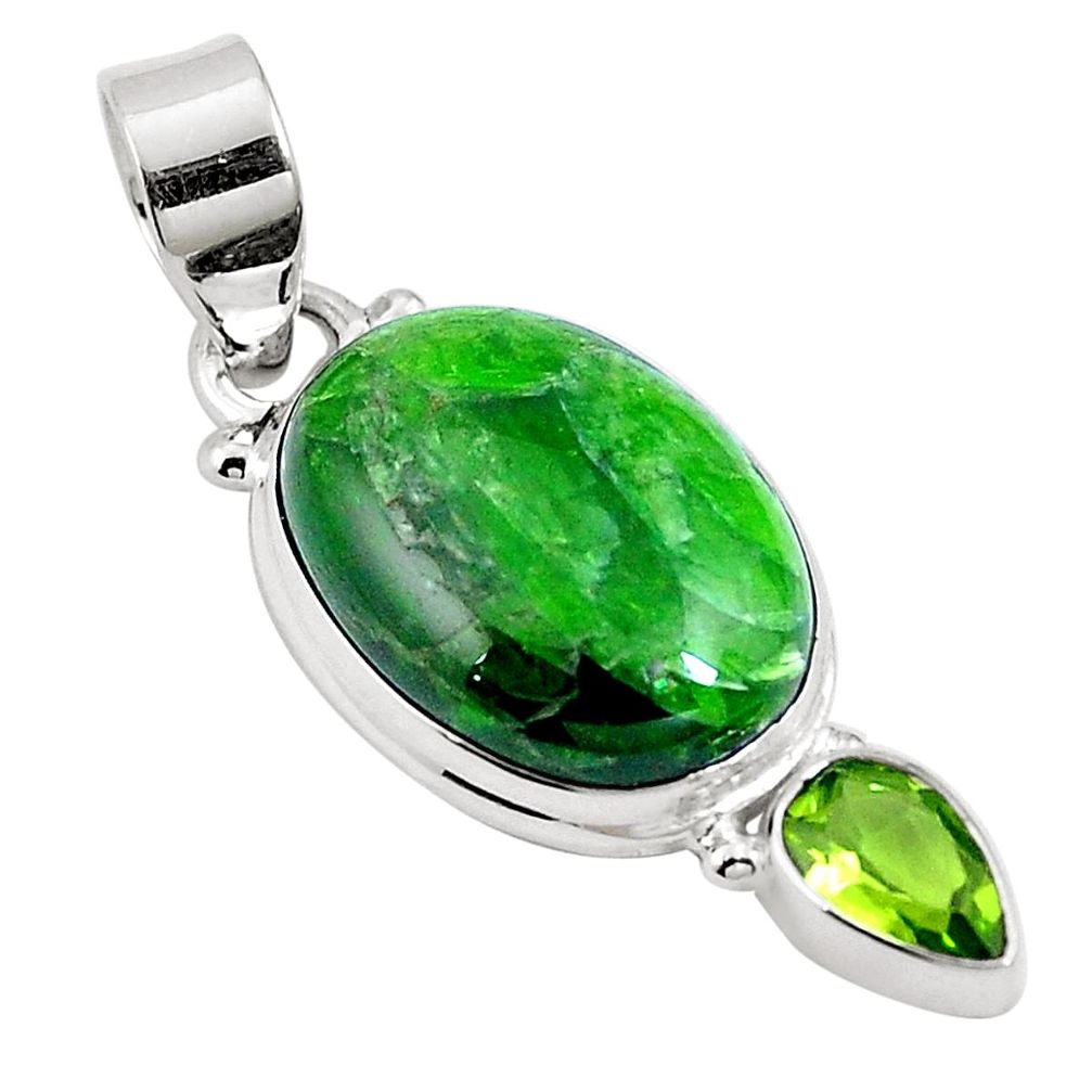 13.95cts natural green chrome diopside peridot 925 silver pendant m64819