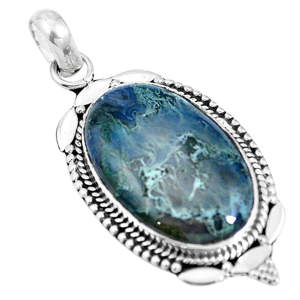 925 sterling silver natural green moss agate oval pendant jewelry m65549