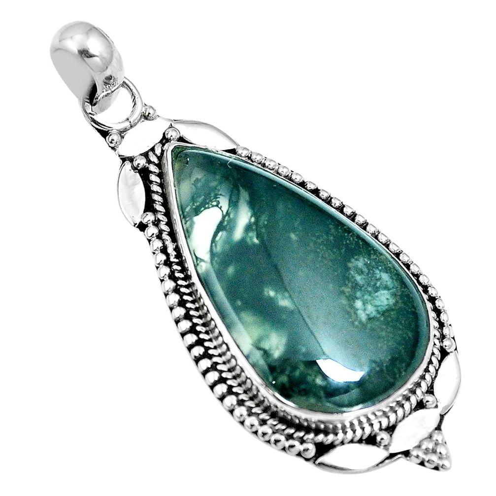 Natural green moss agate 925 sterling silver pendant jewelry m65550