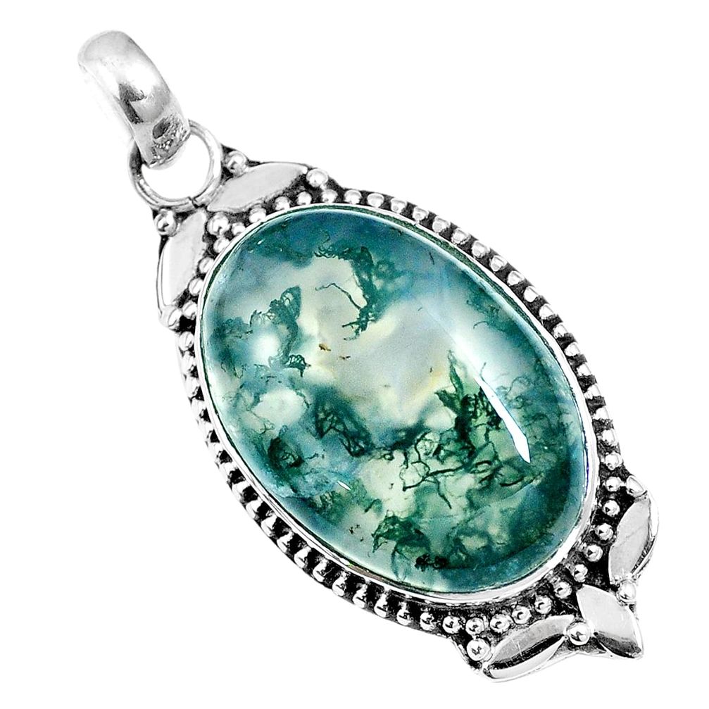 Natural green moss agate 925 sterling silver pendant jewelry m65552