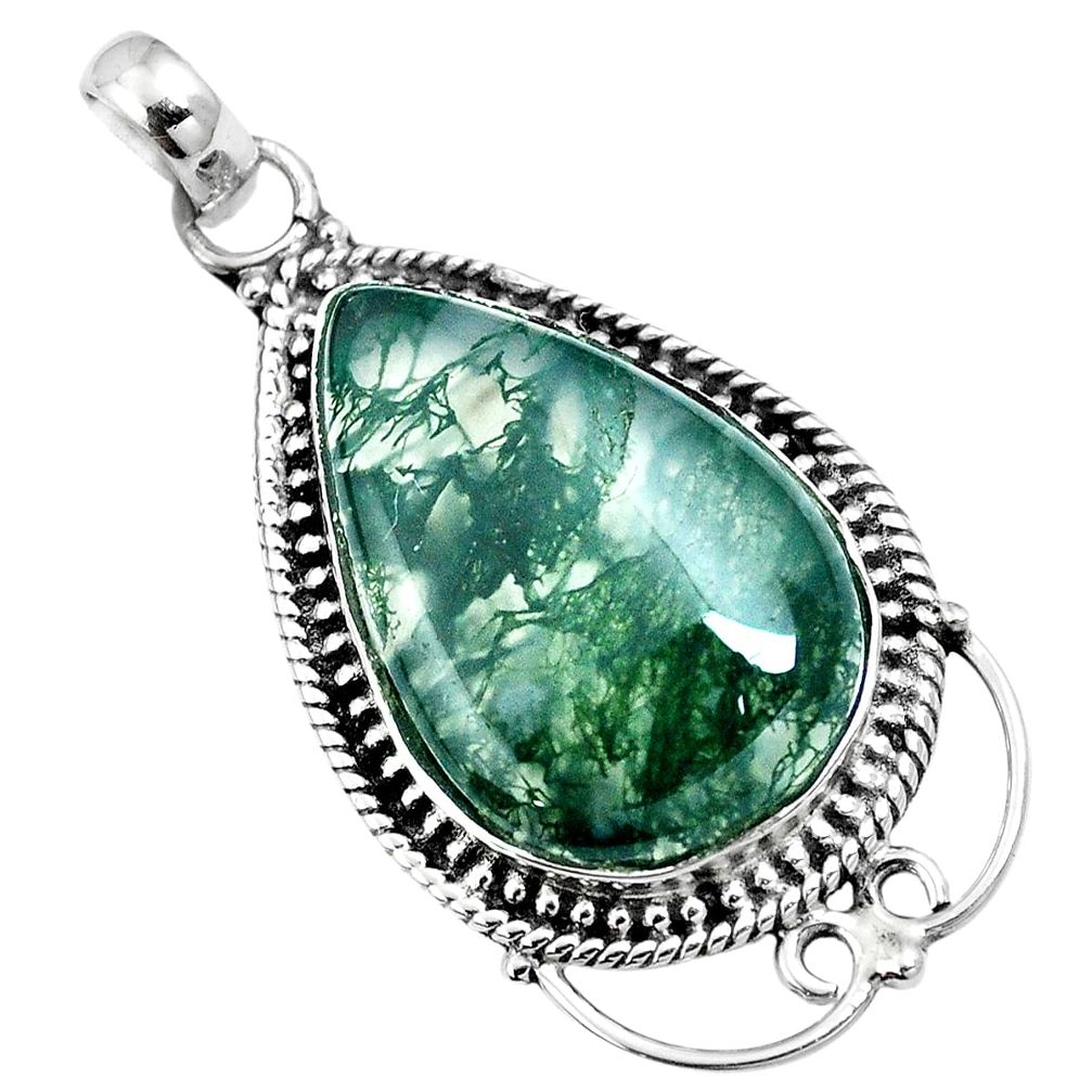 Natural green moss agate 925 sterling silver pendant jewelry m65553