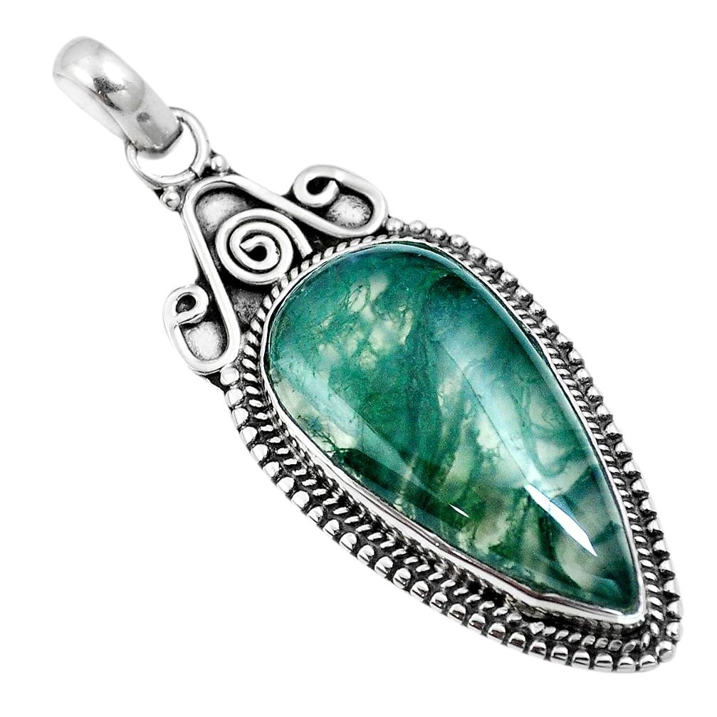 Natural green moss agate 925 sterling silver pendant jewelry m65554