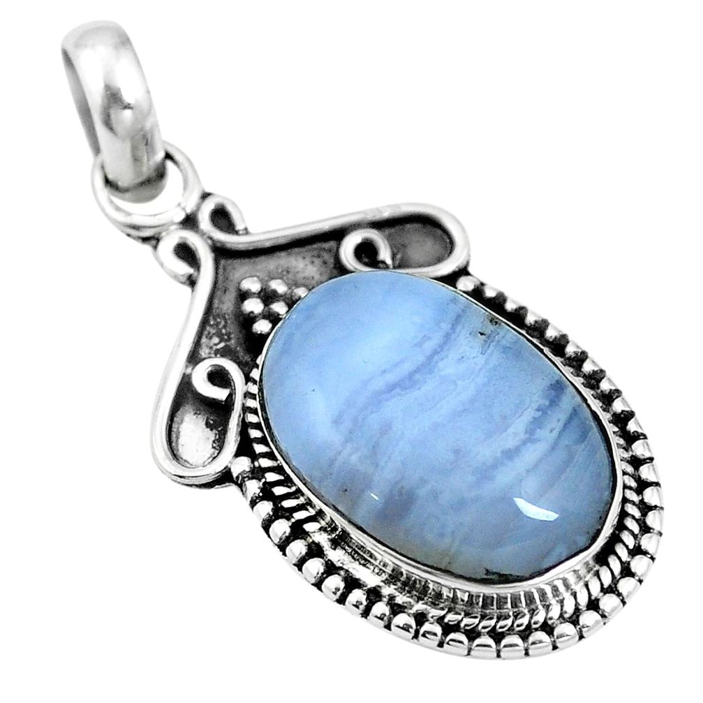 Natural blue lace agate 925 sterling silver pendant jewelry m65559