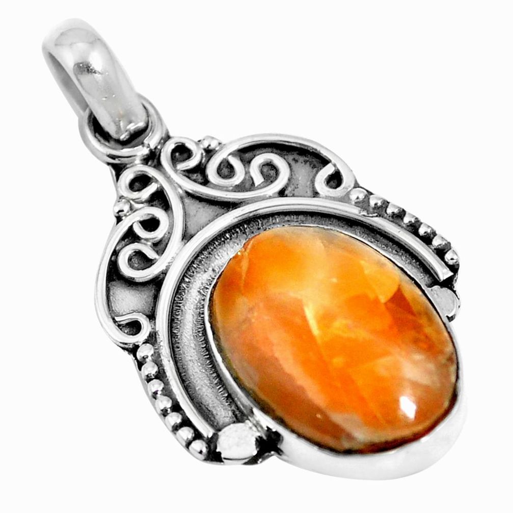 Natural orange calcite 925 sterling silver pendant jewelry m65594