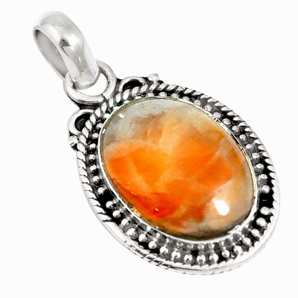 Natural orange calcite 925 sterling silver pendant jewelry m65595