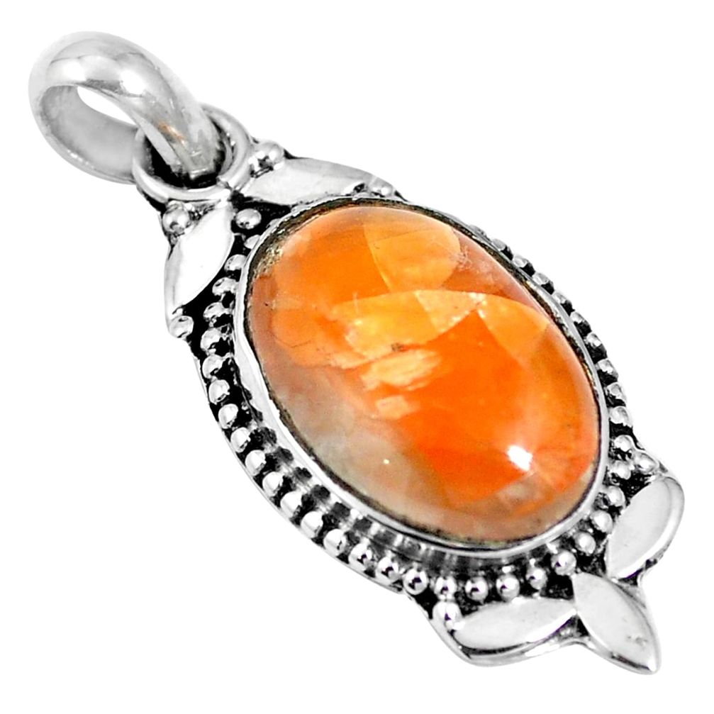 Natural orange calcite 925 sterling silver pendant jewelry m65596