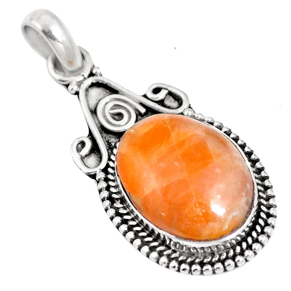 Natural orange calcite 925 sterling silver pendant jewelry m65599