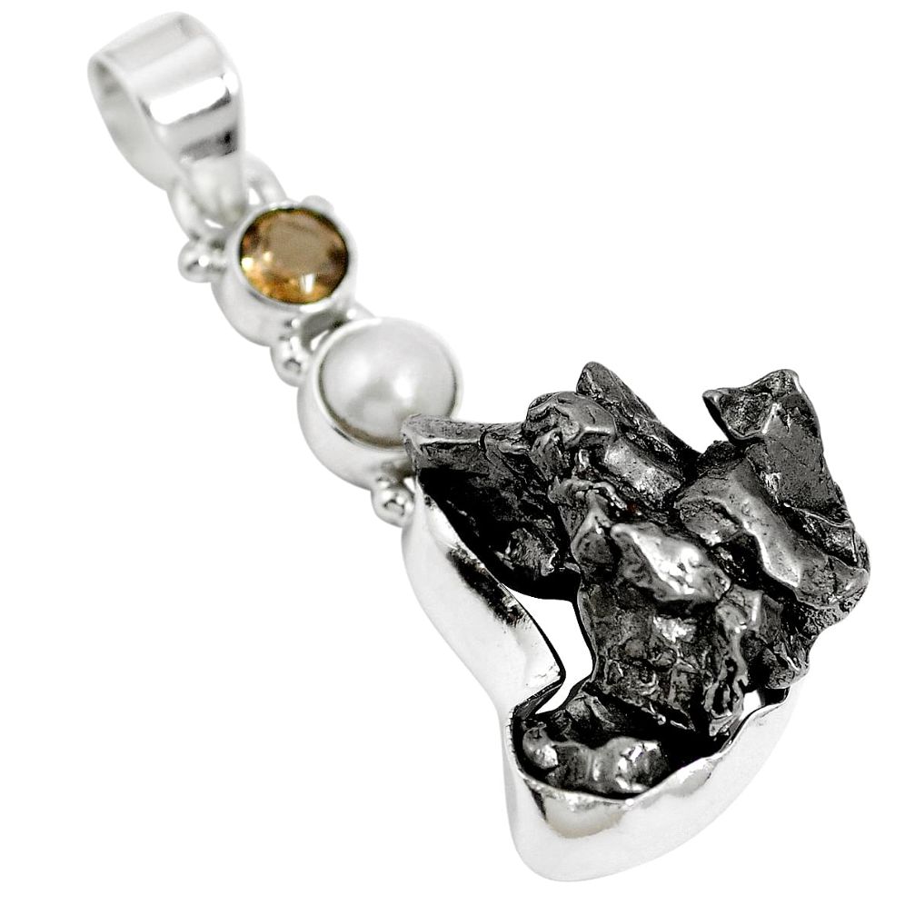 Natural campo del cielo (meteorite) 925 sterling silver pendant m65972