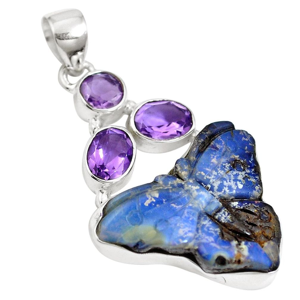 Natural brown boulder opal amethyst 925 sterling silver pendant m65983