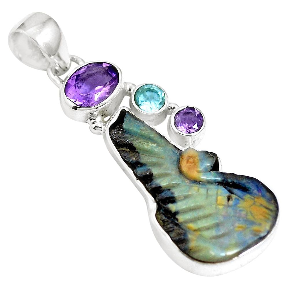 Natural brown boulder opal amethyst 925 sterling silver pendant m65985