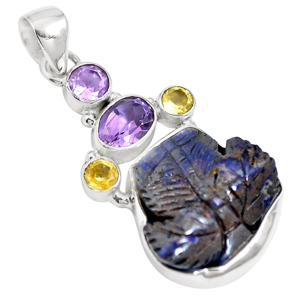 Natural brown boulder opal amethyst 925 sterling silver pendant m65992