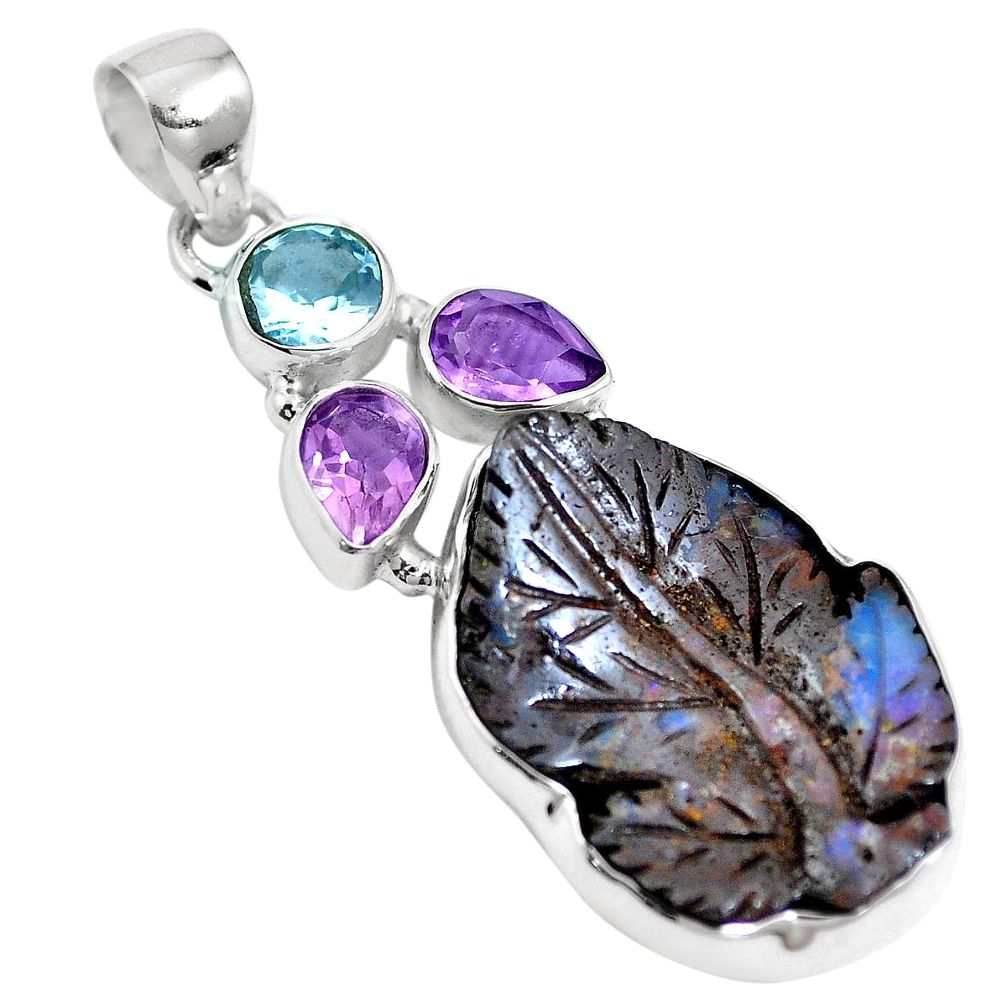 925 sterling silver natural brown boulder opal amethyst pendant jewelry m65993