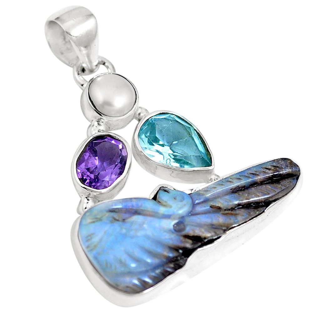 Natural brown boulder opal amethyst 925 sterling silver pendant m65997