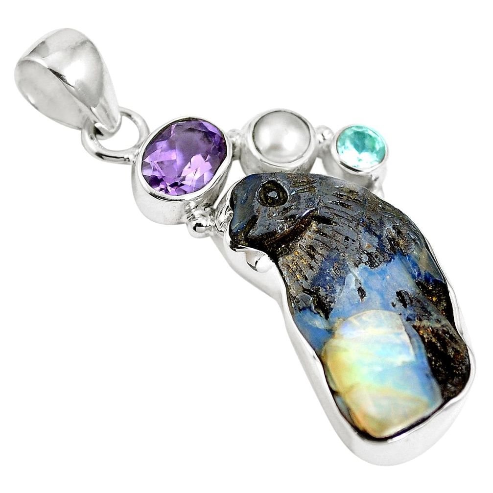 Natural brown boulder opal amethyst 925 sterling silver pendant m66012