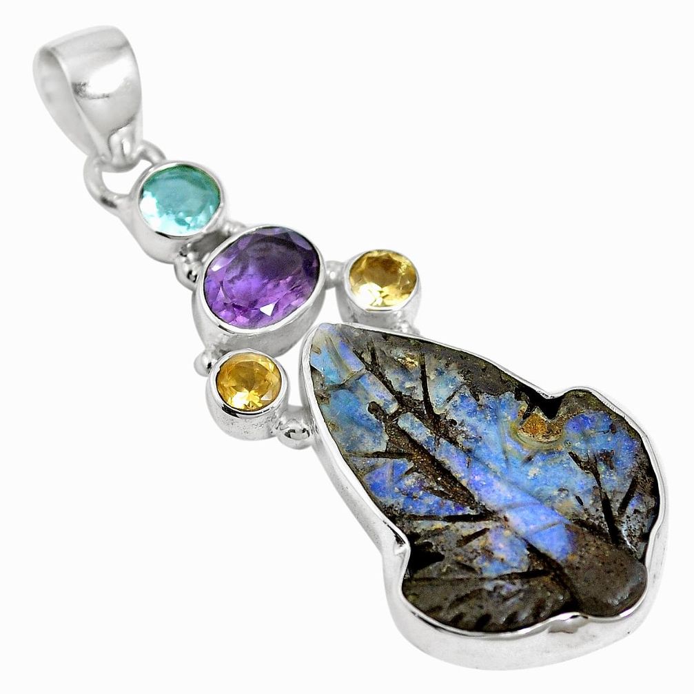 925 sterling silver natural brown boulder opal amethyst pendant m66020