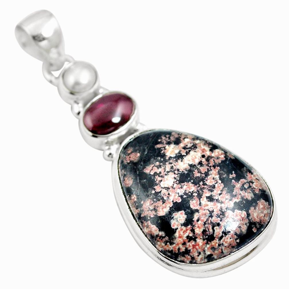 Natural pink firework obsidian garnet 925 silver pendant jewelry m66023