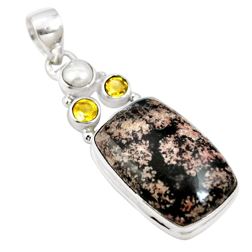 Natural pink firework obsidian citrine pearl 925 silver pendant m66029