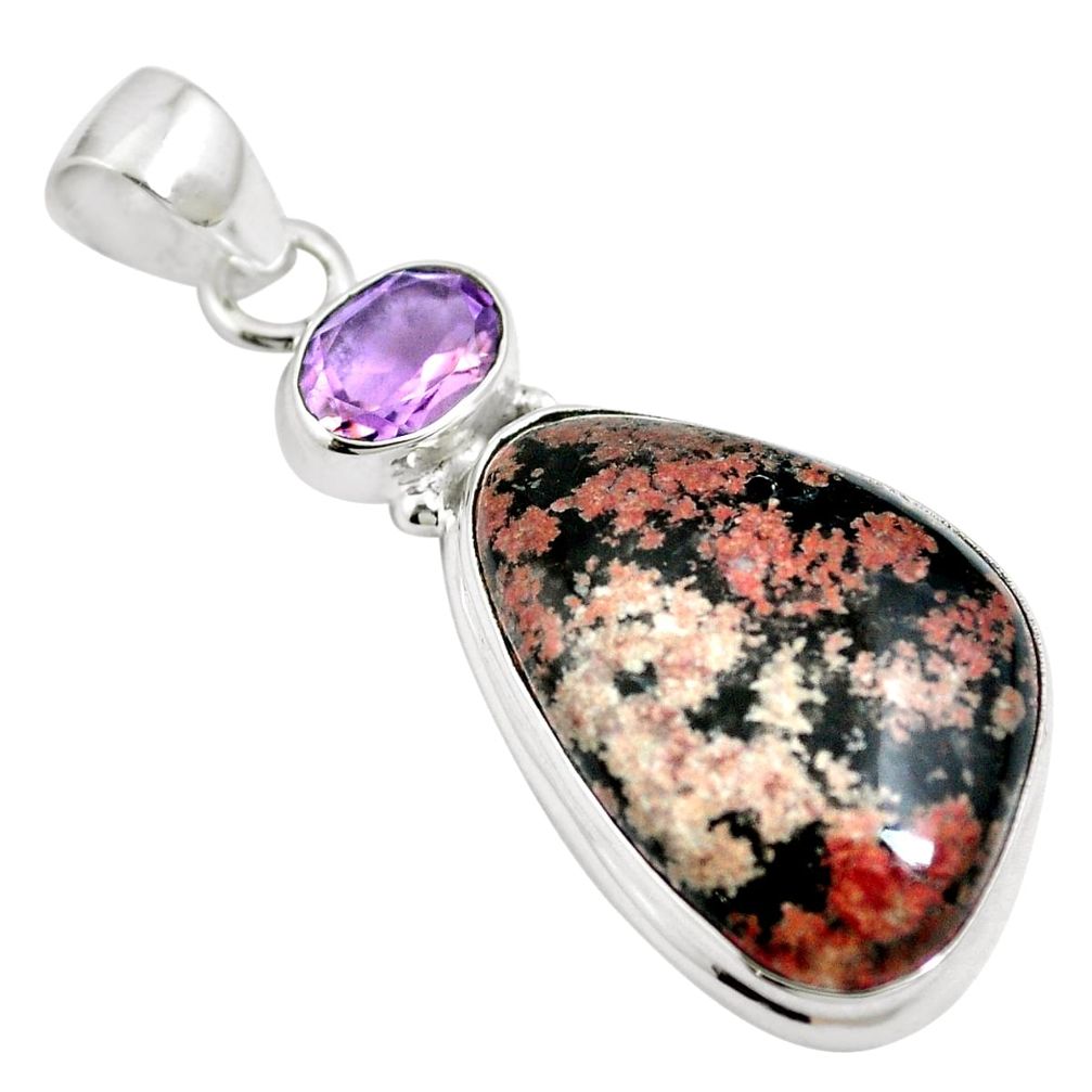 Natural pink firework obsidian amethyst 925 silver pendant jewelry m66033