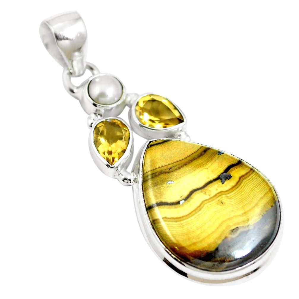 Natural yellow schalenblende polen citrine 925 silver pendant m66061