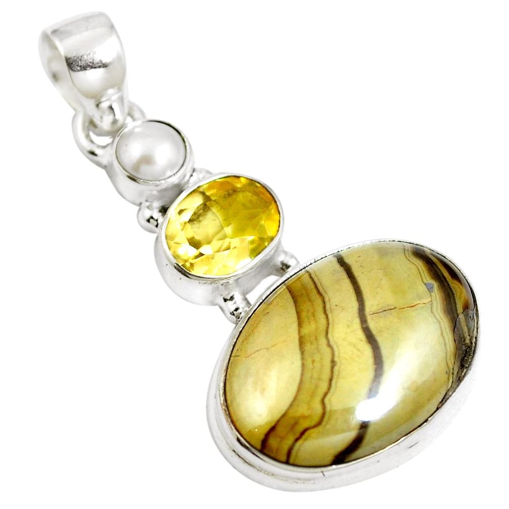 Natural yellow schalenblende polen citrine 925 silver pendant m66062