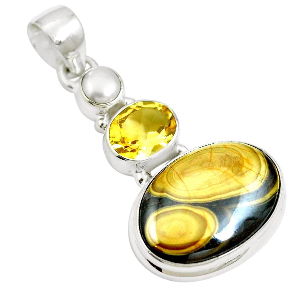 Natural yellow schalenblende polen citrine 925 silver pendant m66066