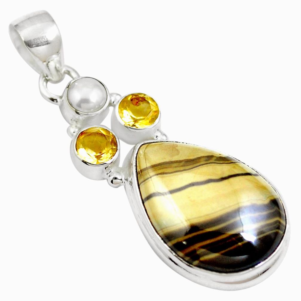 Natural yellow schalenblende polen citrine 925 silver pendant m66067